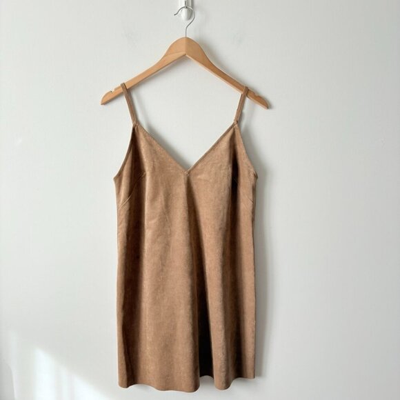 Aritzia Wilfred Free Vivienne Brown Faux Suede Mini Dress Size Medium - Picture 3 of 6